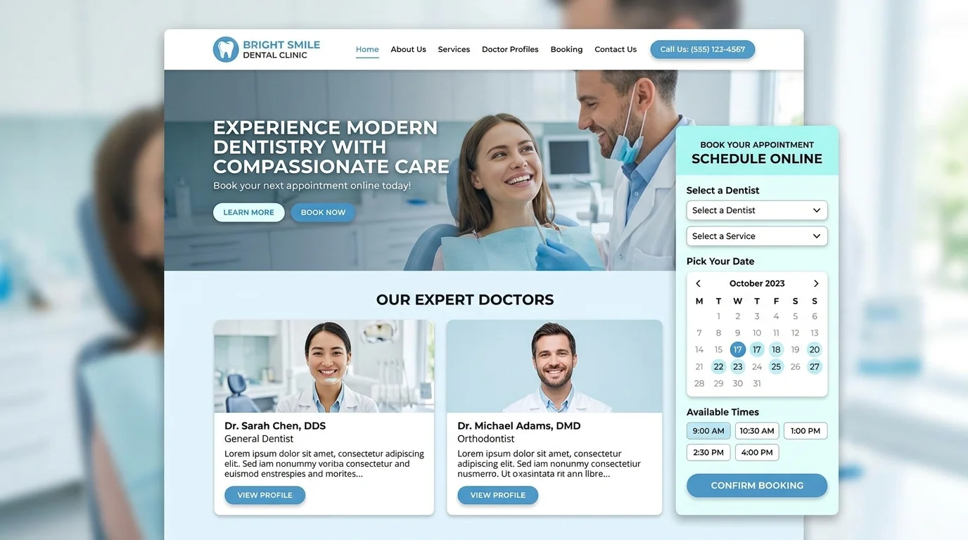 Dentist & Clinic Template preview showing doctor team