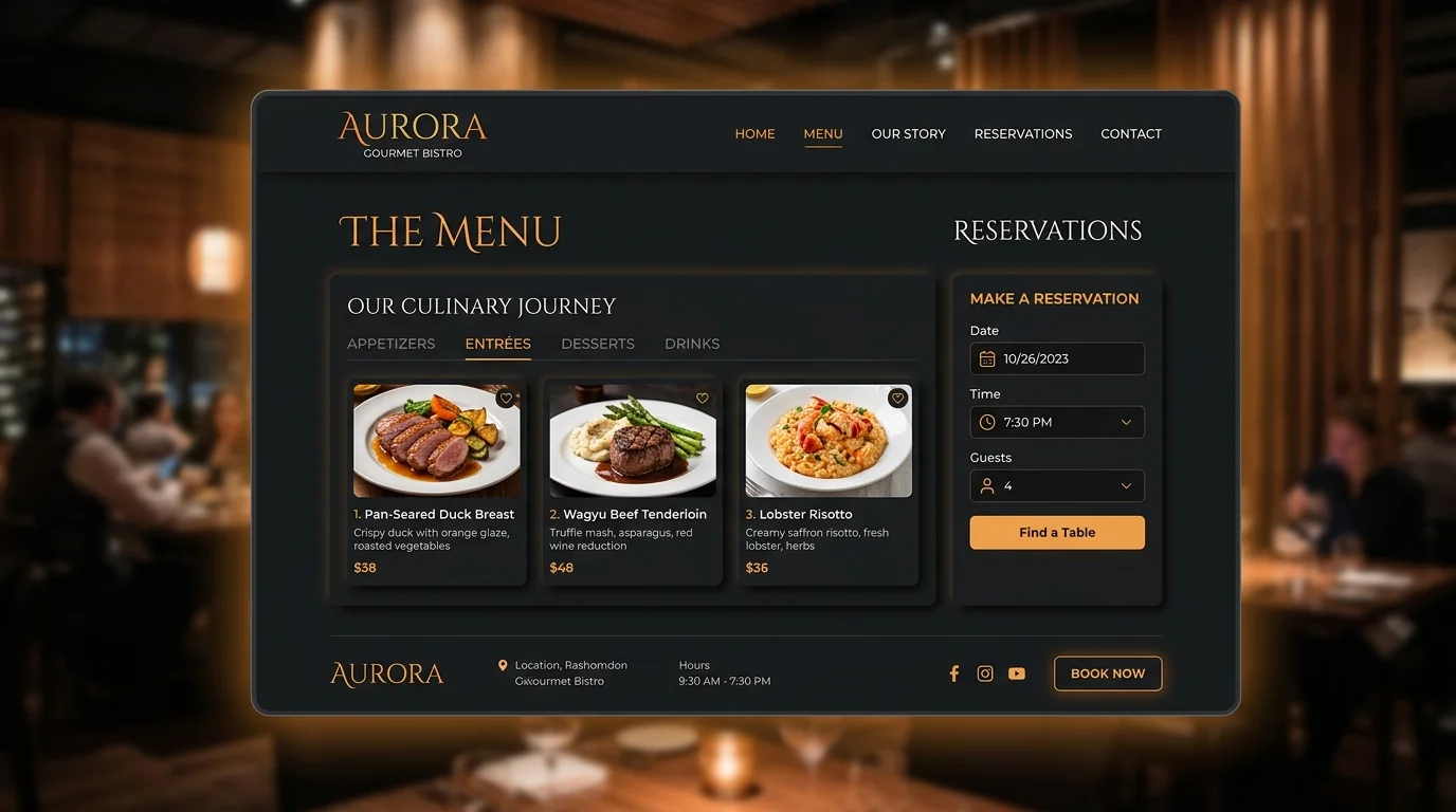 Bistro & Restaurant Template preview showing menu page